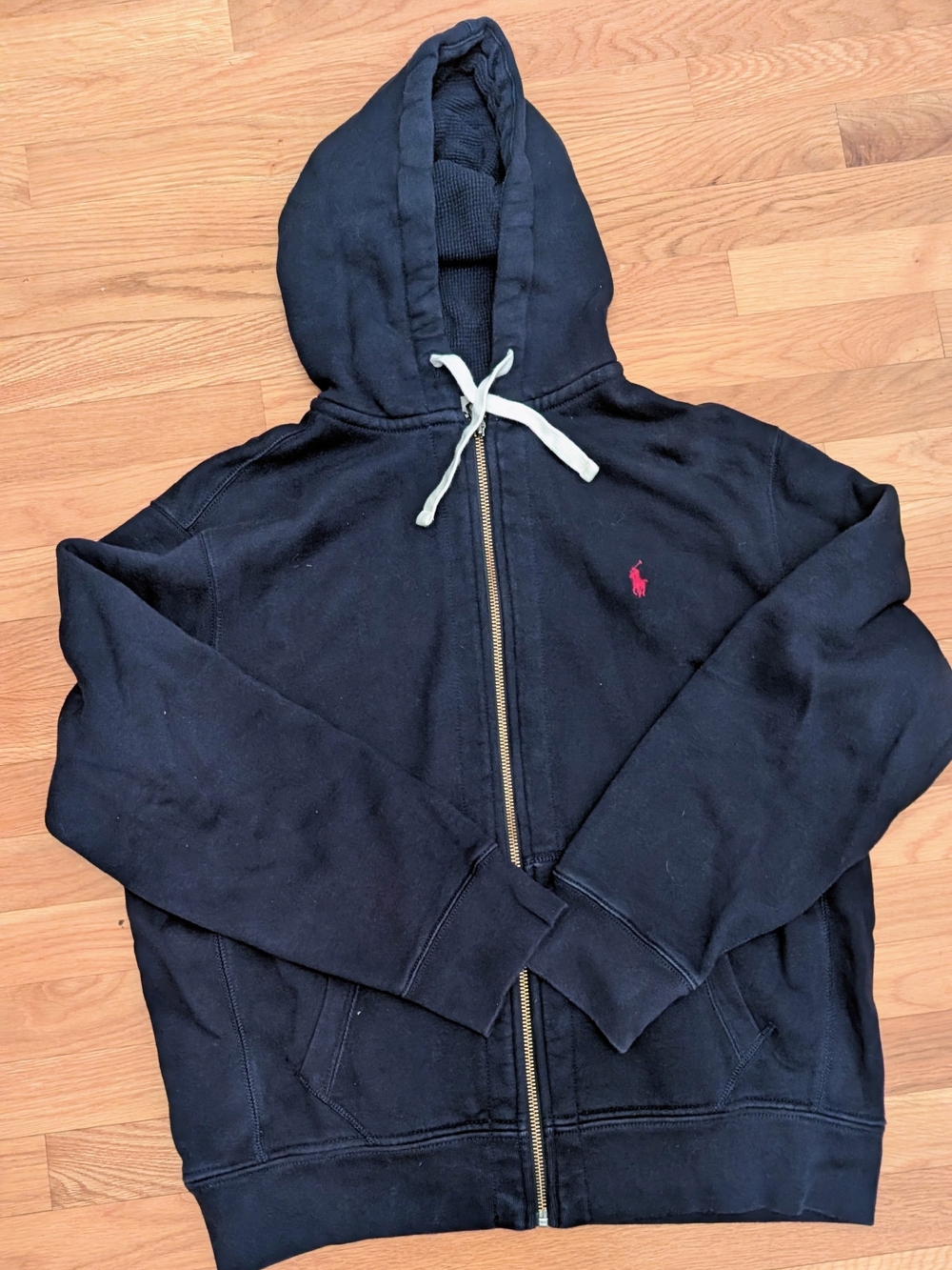 Ralph Lauren Navy Zip Hoodie with Red Pony Logo Vintage